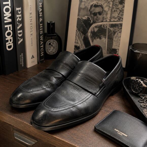 HUGO Hugo Boss Men\'s Black Leather Penny Loafers Dress Shoes Portugal 8.5 main image 7